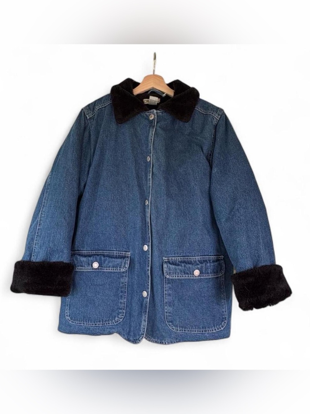 Vtg 90s insulated denim jacket XL youth S adult Americana Cottagecore Faux Fur